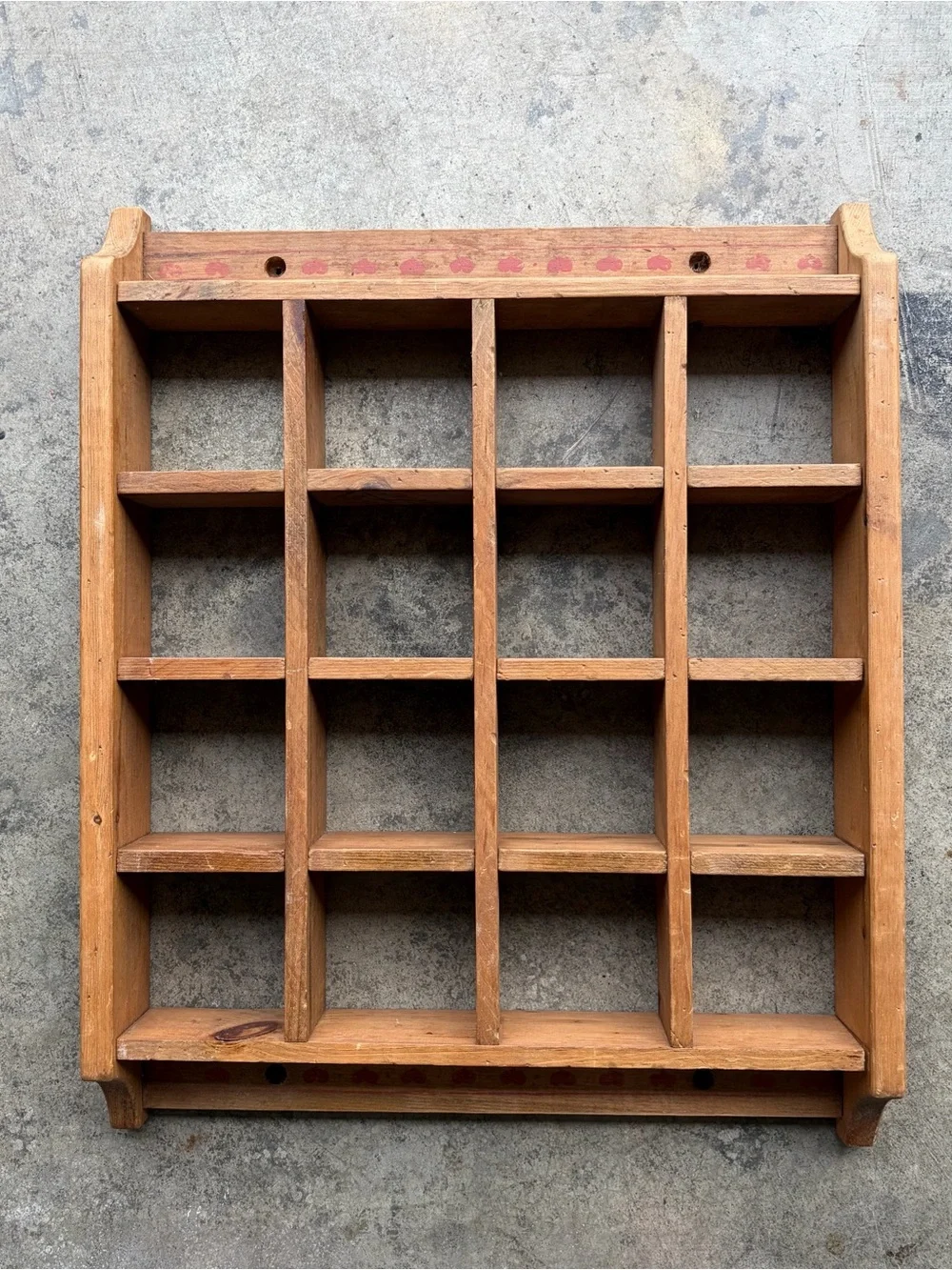 Vintage 80s Country Wooden Shadow Box Wall Shelf 16 Trinket Display Rack Hearts